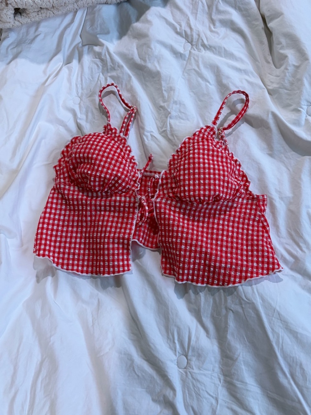 Red Gingham Tie-Front Bikini Top